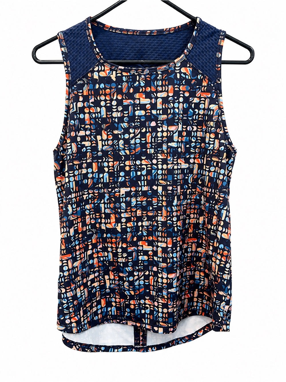 RB3 Navy Geometric Racerback Tank with Coral & Light Blue Accents Workout Top